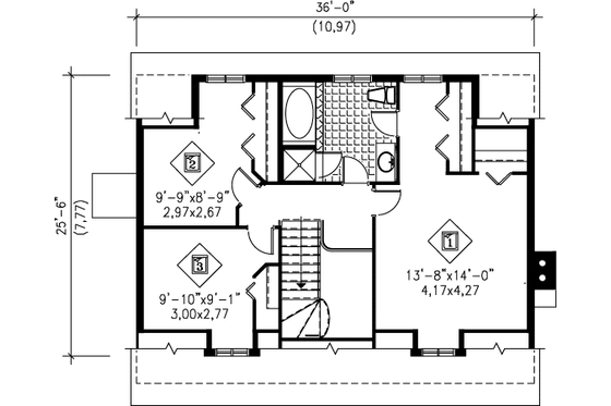 Floor Plan - Upper Floor for Cottage House Plan #25-4250 - 3 bed, 2 bath