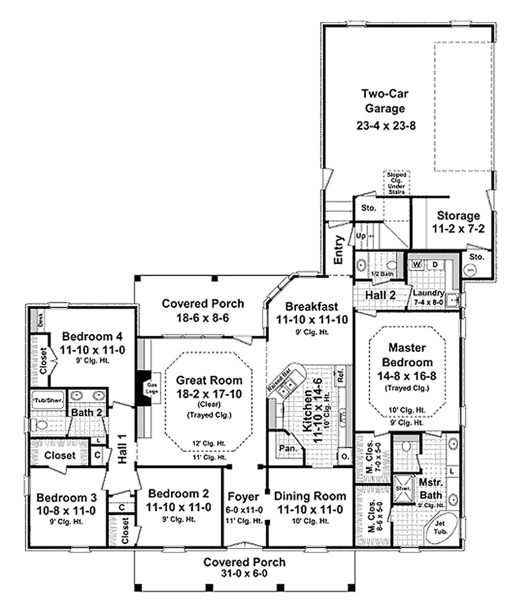 Southern Style House Plan 4 Beds 2 5 Baths 2200 Sq Ft Southern Style House Plan 4 Beds 2 5 Baths 2200 Sq Ft