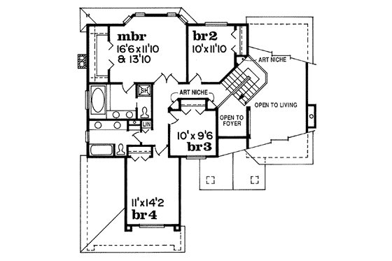 Floor Plan - Upper Floor for European House Plan #47-482 - 4 bed, 3 bath