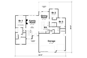 Floor Plan - Main Floor for Farmhouse House Plan #20-2541 - 3 bed, 2 bath