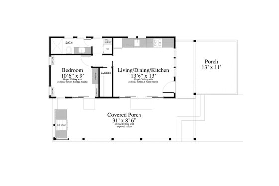 Floor Plan - Main Floor for Cottage House Plan #917-4 - 1 bed, 1 bath