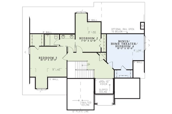 Floor Plan - Upper Floor for European House Plan #17-204 - 3 bed, 2.5 bath