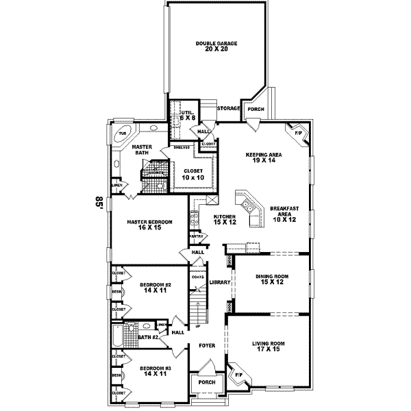 Floor Plan - Main Floor for Traditional House Plan #81-445 - 3 bed, 2 bath