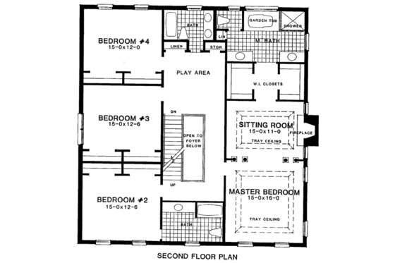 Floor Plan - Upper Floor for Colonial House Plan #322-120 - 4 bed, 3.5 bath