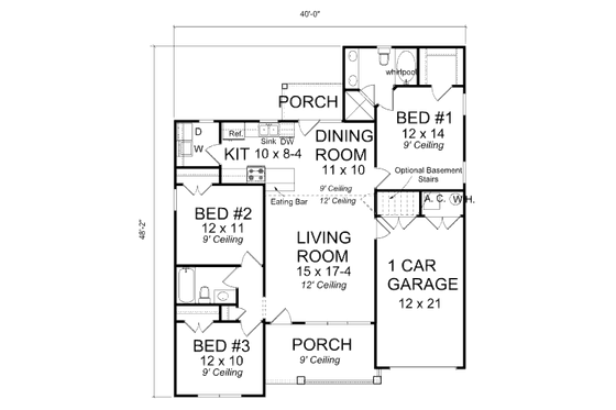 Floor Plan - Main Floor 1 for Traditional House Plan #513-9 - 3 bed, 2 bath