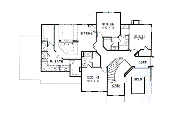 Floor Plan - Upper Floor for Traditional House Plan #67-553 - 4 bed, 3.5 bath