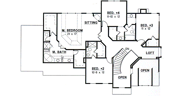 Traditional Floor Plan - Upper Floor Plan #67-553