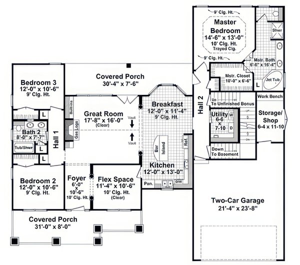 Architectural House Design - Floor Plan - Main Floor for Country House Plan #21-610 - 3 bed, 2 bath