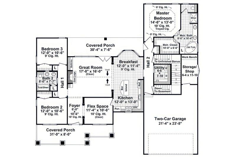 Architectural House Design - Floor Plan - Main Floor for Country House Plan #21-610 - 3 bed, 2 bath