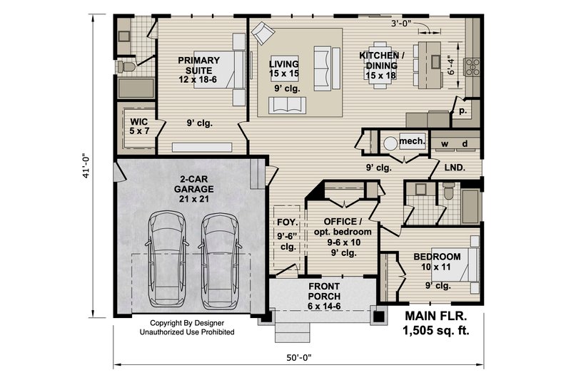 Architectural House Design - Floor Plan - Main Floor for Craftsman House Plan #51-1559 - 2 bed, 2 bath