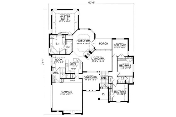Floor Plan - Main Floor for European House Plan #40-394 - 4 bed, 2 bath