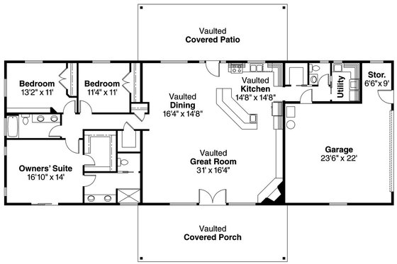 Ranch style house plan country homeplan great room