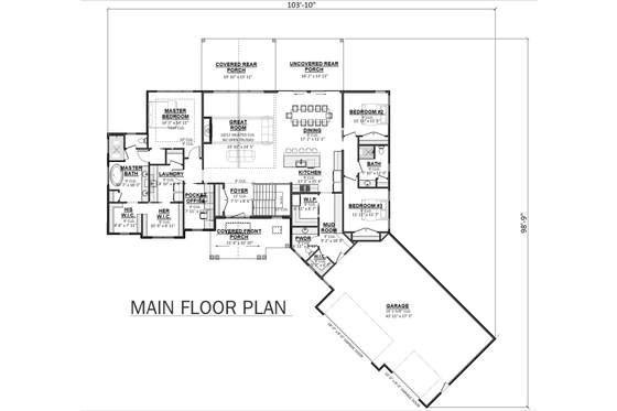 Floor Plan - Main Floor for Country House Plan #1089-69 - 3 bed, 2.5 bath