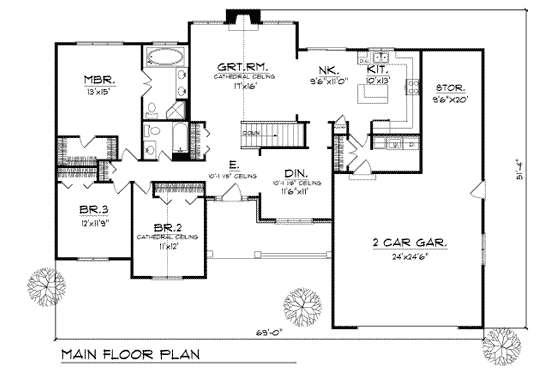 Floor Plan - Main Floor for Traditional House Plan #70-209 - 3 bed, 2 bath