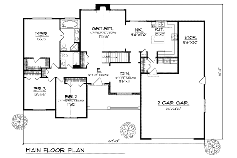 House Plan Design - Floor Plan - Main Floor for Traditional House Plan #70-209 - 3 bed, 2 bath