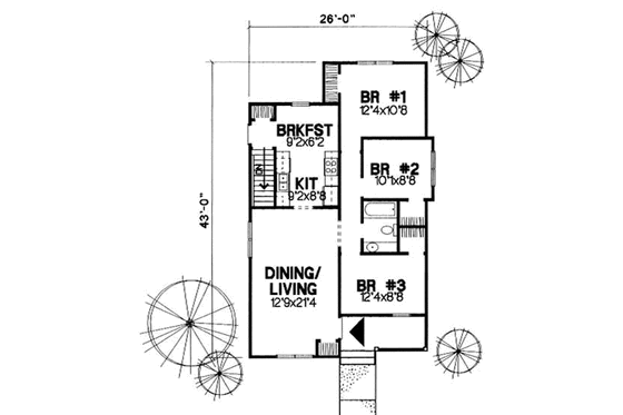 Floor Plan - Main Floor for Cottage House Plan #50-233 - 3 bed, 1 bath
