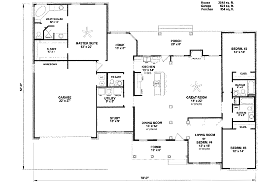 Floor Plan - Main Floor for Traditional House Plan #14-160 - 4 bed, 3.5 bath