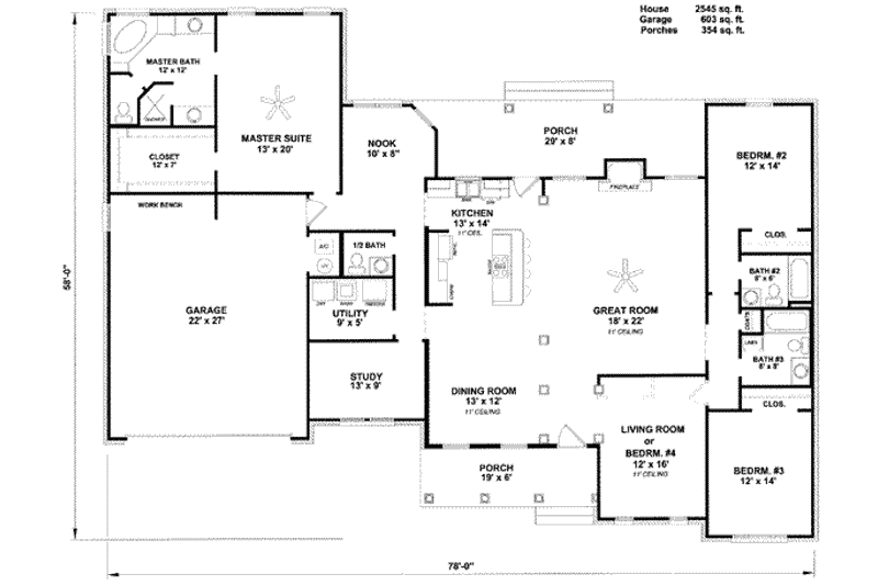 Home Plan - Floor Plan - Main Floor for Traditional House Plan #14-160 - 4 bed, 3.5 bath