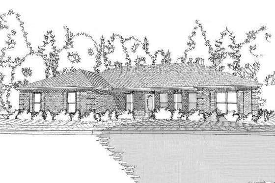 Exterior - Front Elevation for Prairie House Plan #63-398 - 3 bed, 2 bath