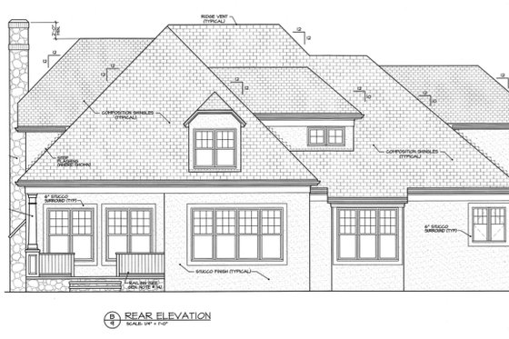 Exterior - Rear Elevation for Craftsman House Plan #453-14 - 4 bed, 4.5 bath