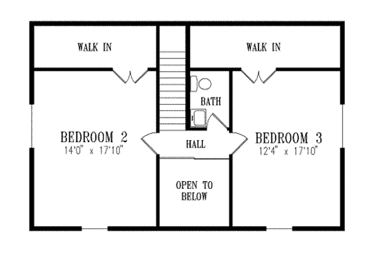 Floor Plan - Upper Floor for Colonial House Plan #1-121 - 3 bed, 2 bath