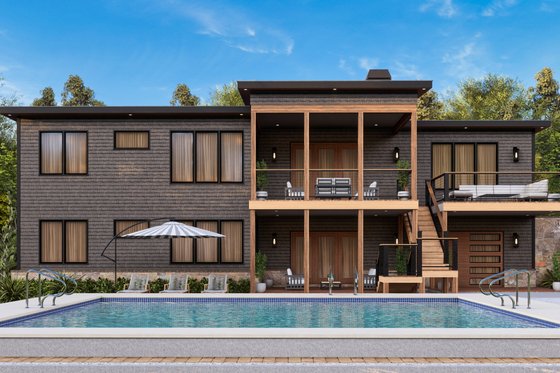 Exterior - Rear Elevation 2 for Contemporary House Plan #54-689 - 3 bed, 2 bath
