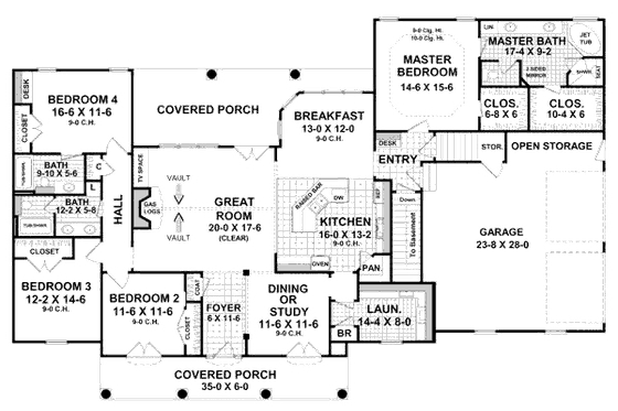 Floor Plan - Main Floor for Traditional House Plan #21-273 - 4 bed, 3 bath