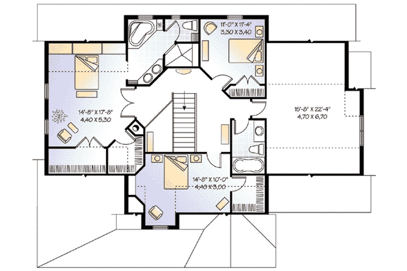 House Blueprint - Floor Plan - Upper Floor for Country House Plan #23-395 - 3 bed, 2.5 bath