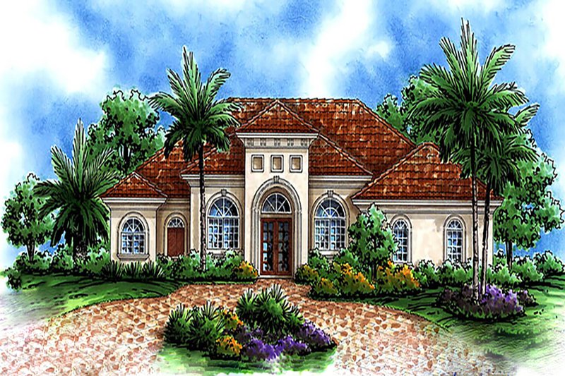 Mediterranean Style House Plan - 3 Beds 4 Baths 4597 Sq/Ft Plan #27-512