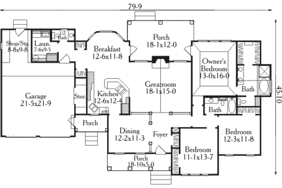 Floor Plan - Main Floor for European House Plan #406-209 - 3 bed, 2.5 bath