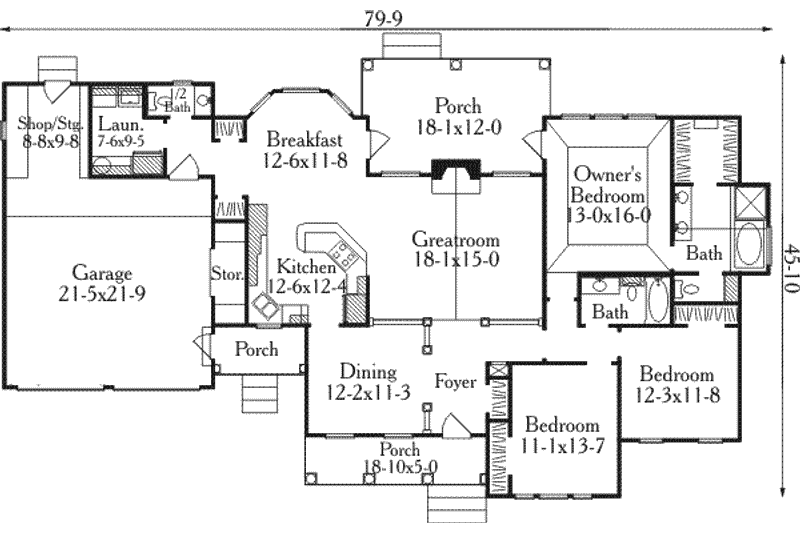 Dream House Plan - Floor Plan - Main Floor for European House Plan #406-209 - 3 bed, 2.5 bath