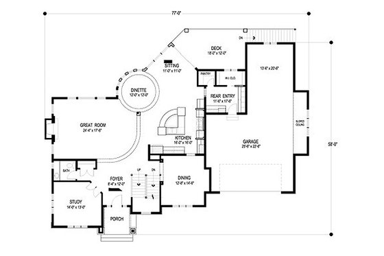 Floor Plan - Main Floor for Traditional House Plan #56-605 - 4 bed, 4.5 bath