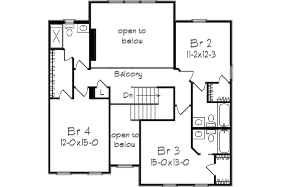 Floor Plan - Upper Floor for European House Plan #57-130 - 4 bed, 4.5 bath
