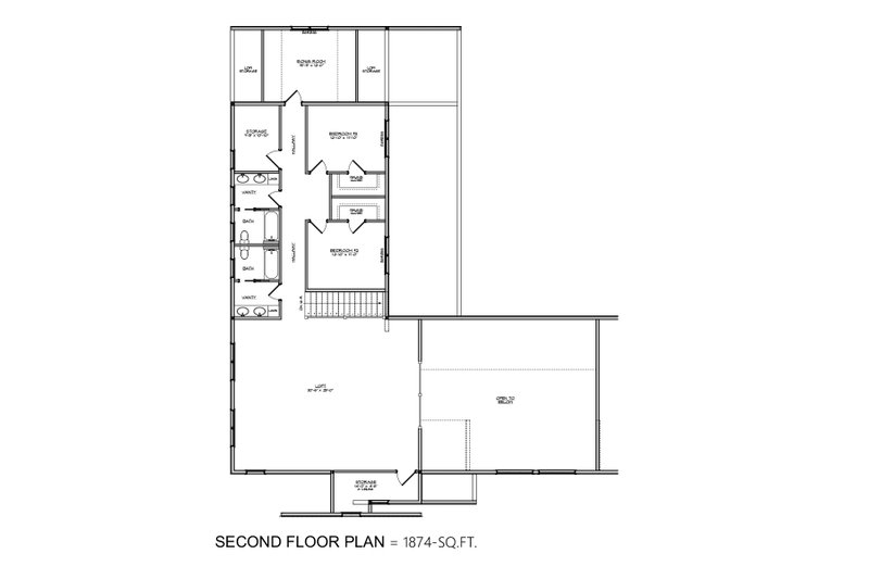 House Blueprint - Floor Plan - Upper Floor for Craftsman House Plan #1084-3 - 3 bed, 3.5 bath