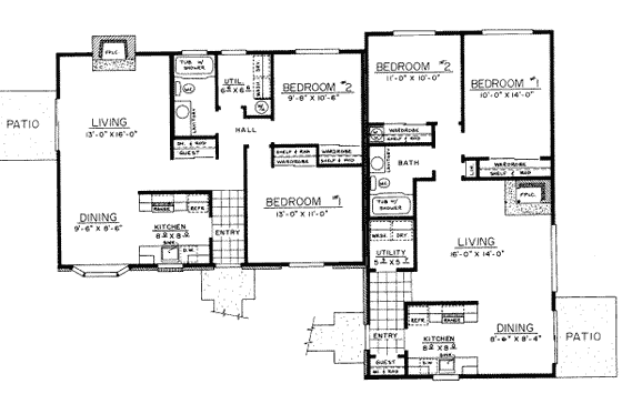 Floor Plan - Main Floor for Ranch House Plan #303-171 - 2 bed, 1 bath