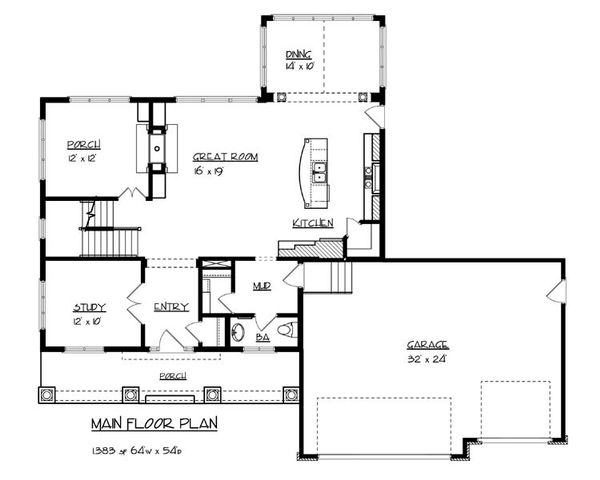 Craftsman Floor Plan - Main Floor Plan #320-490