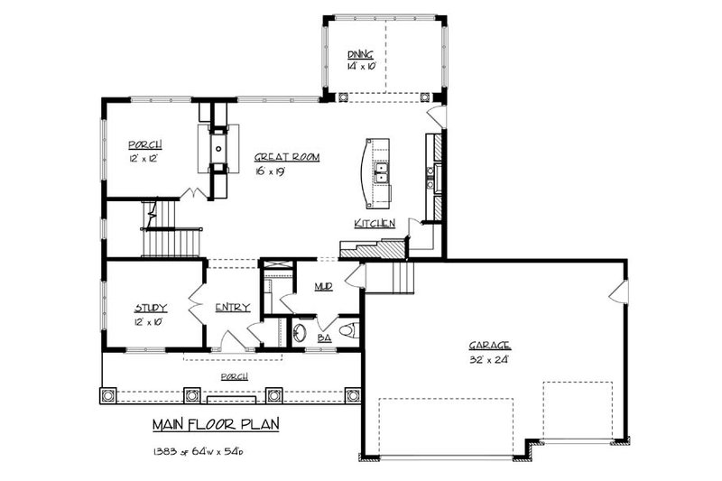 Architectural House Design - Floor Plan - Main Floor for Craftsman House Plan #320-490 - 4 bed, 2.5 bath