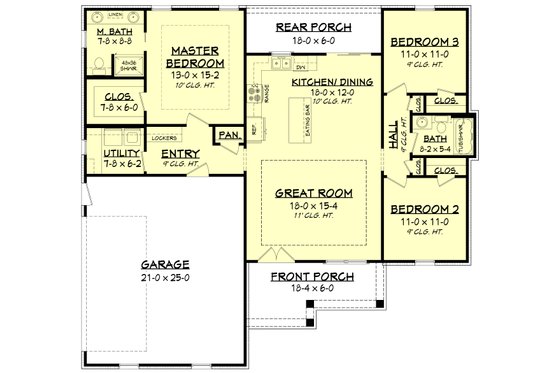 Floor Plan - Main Floor for Farmhouse House Plan #430-200 - 3 bed, 2 bath
