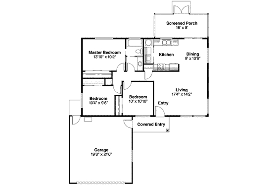Floor Plan - Main Floor for Mediterranean House Plan #124-434 - 3 bed, 1 bath