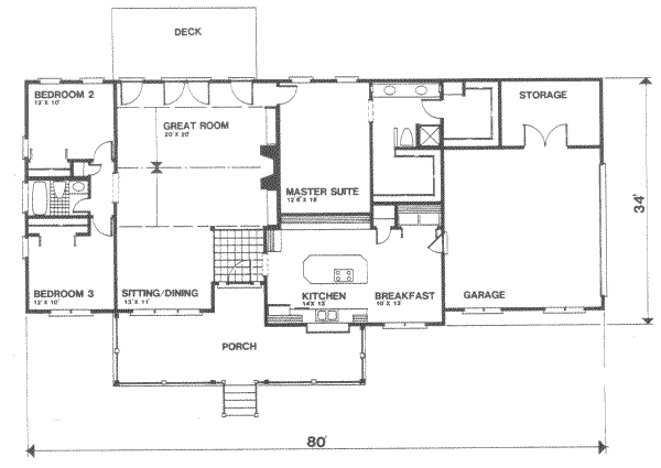 House Blueprint - Ranch Floor Plan - Main Floor Plan #30-166