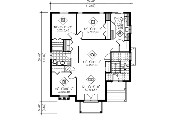 Floor Plan - Main Floor for European House Plan #25-303 - 3 bed, 1 bath