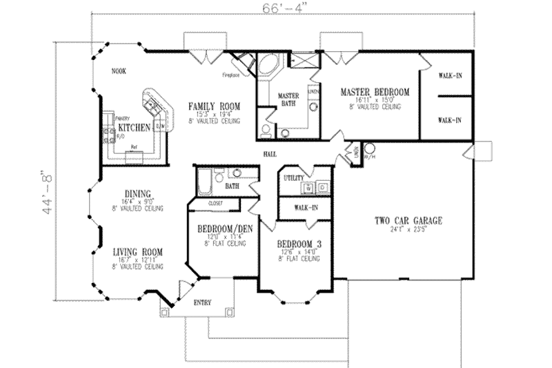 Architectural House Design - Floor Plan - Main Floor for Adobe / Southwestern House Plan #1-487 - 3 bed, 2 bath