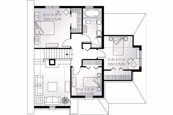 Floor Plan - Upper Floor for European House Plan #23-536 - 3 bed, 1.5 bath