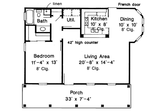 Floor Plan - Main Floor for Cottage House Plan #410-193 - 1 bed, 1 bath