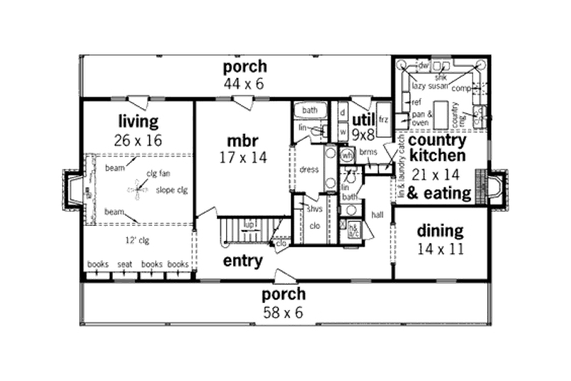 Home Plan - Floor Plan - Main Floor for Country House Plan #45-351 - 4 bed, 2.5 bath