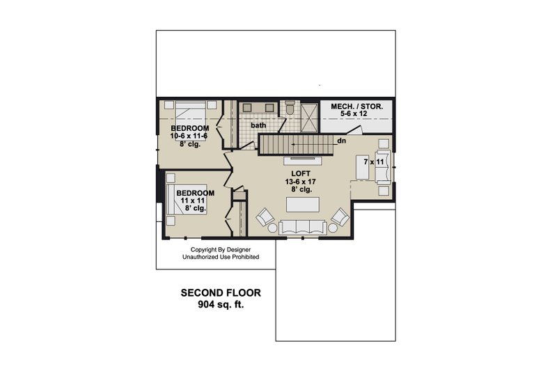 House Blueprint - Floor Plan - Upper Floor for Farmhouse House Plan #51-1528 - 3 bed, 2.5 bath