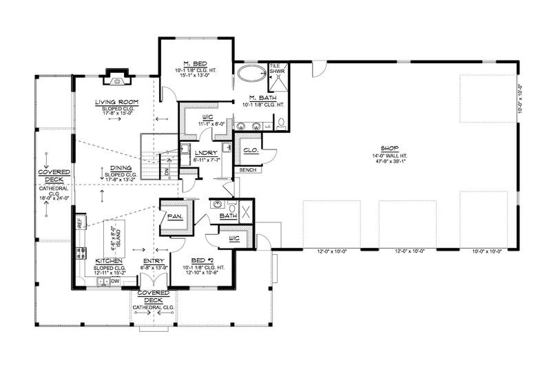 House Blueprint - Floor Plan - Main Floor for Barndominium House Plan #1064-388 - 3 bed, 3 bath