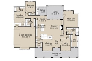Floor Plan - Main Floor for Farmhouse House Plan #120-257 - 3 bed, 2.5 bath