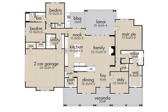 Floor Plan - Main Floor for Farmhouse House Plan #120-257 - 3 bed, 2.5 bath