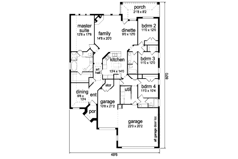 Architectural House Design - Floor Plan - Main Floor for Traditional House Plan #84-368 - 4 bed, 3 bath